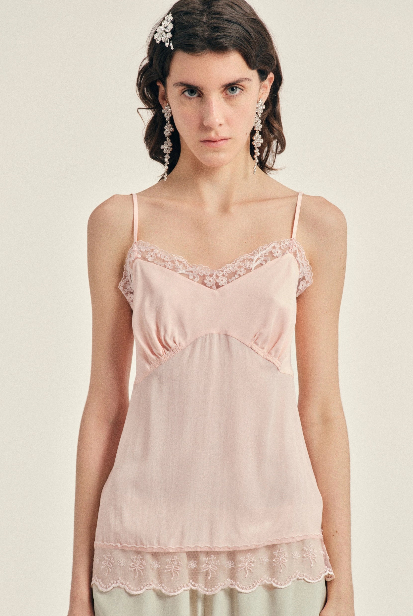 LACE TRIM SLIP NEGLIGEE CAMI SOFT PINK