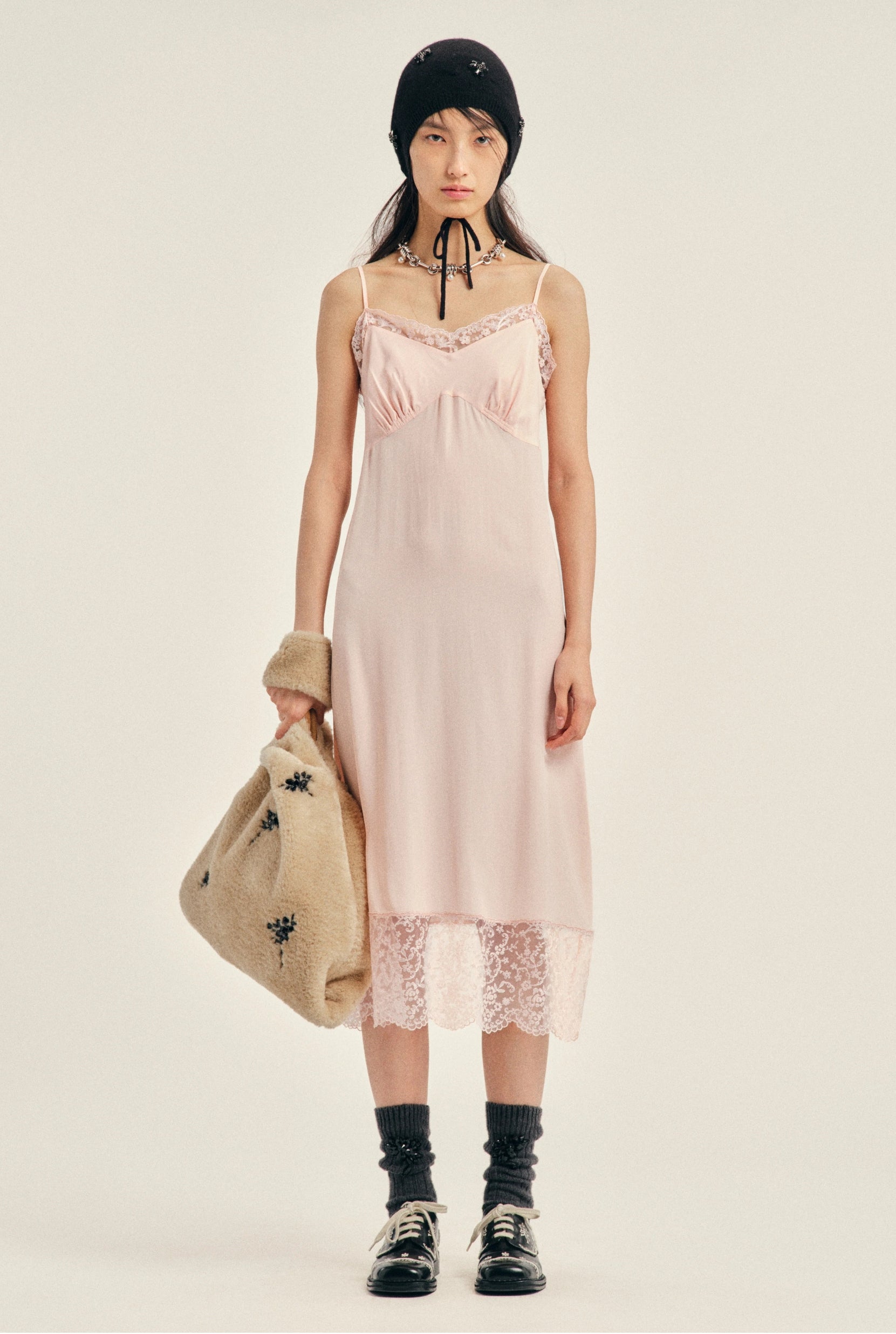 LACE TRIM SLIP DRESS SOFT PINK AW26