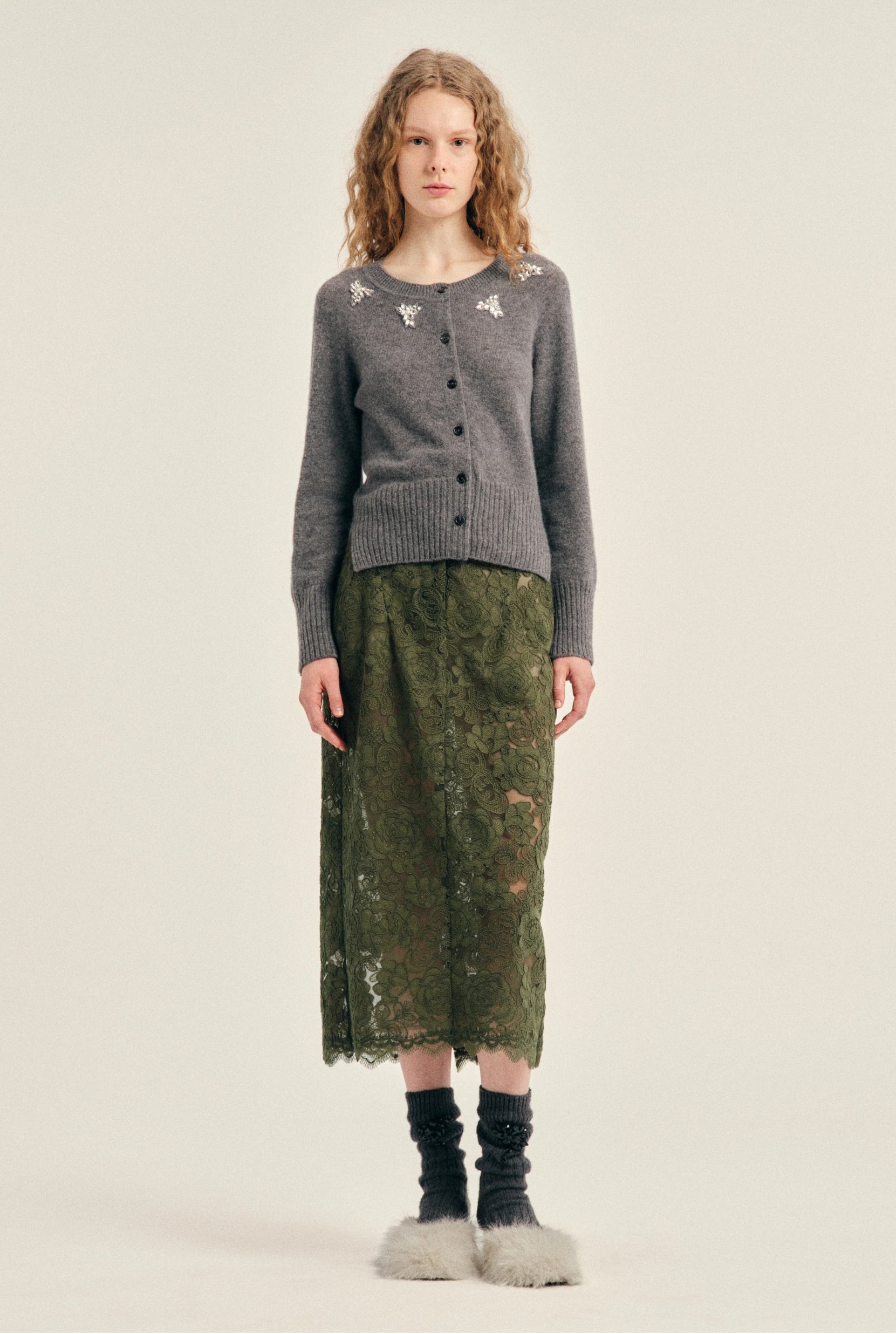 PEELING WAIST COLUMN SKIRT KHAKI