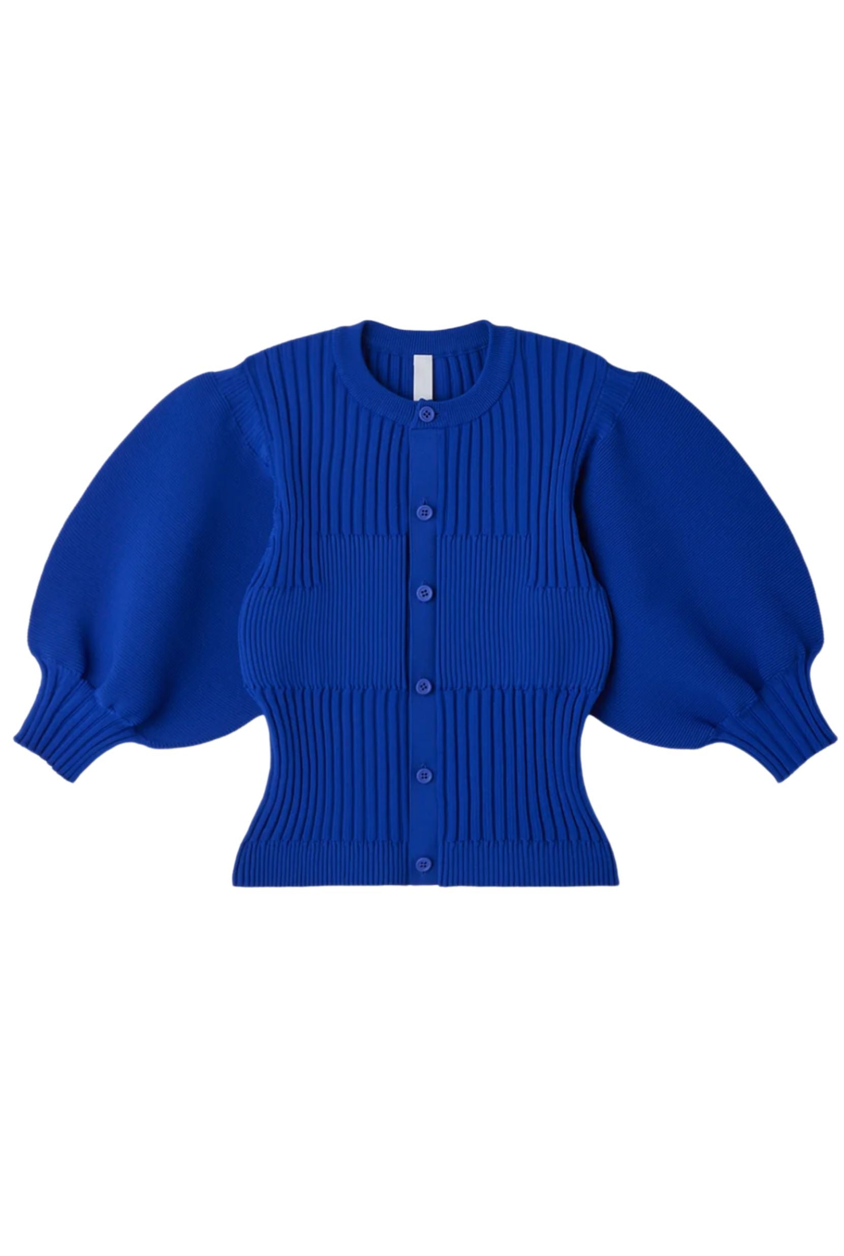 Fluted Short Puff Sleeve Cardigan