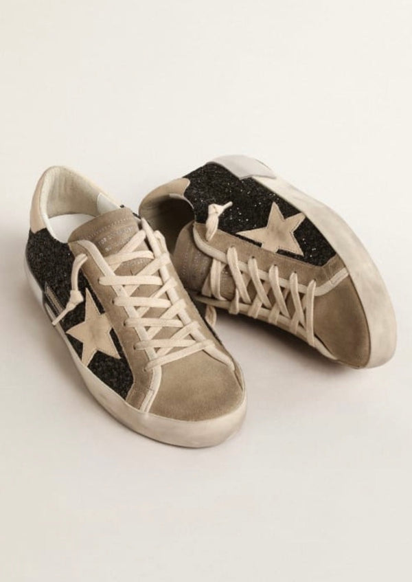 SUPER-STAR GLITTER UPPER SUEDE TOE VINTAGE LEATHER STAR AND HEEL LAMINATED FOXING