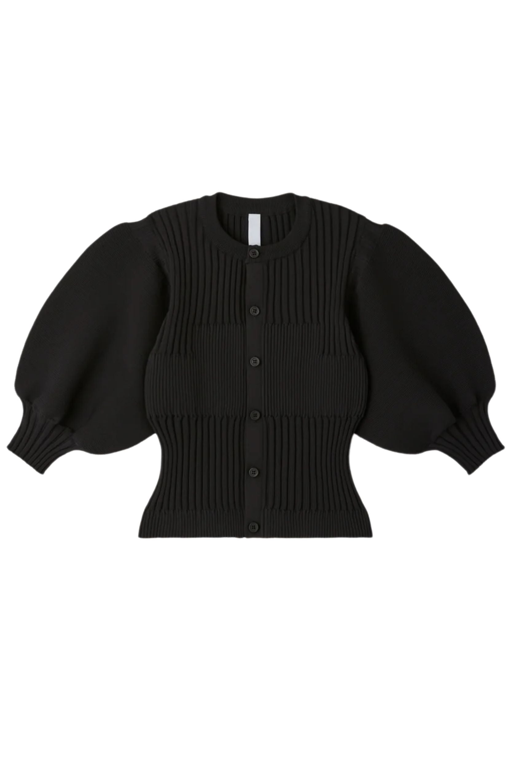 Fluted Short Puff Sleeve Cardigan