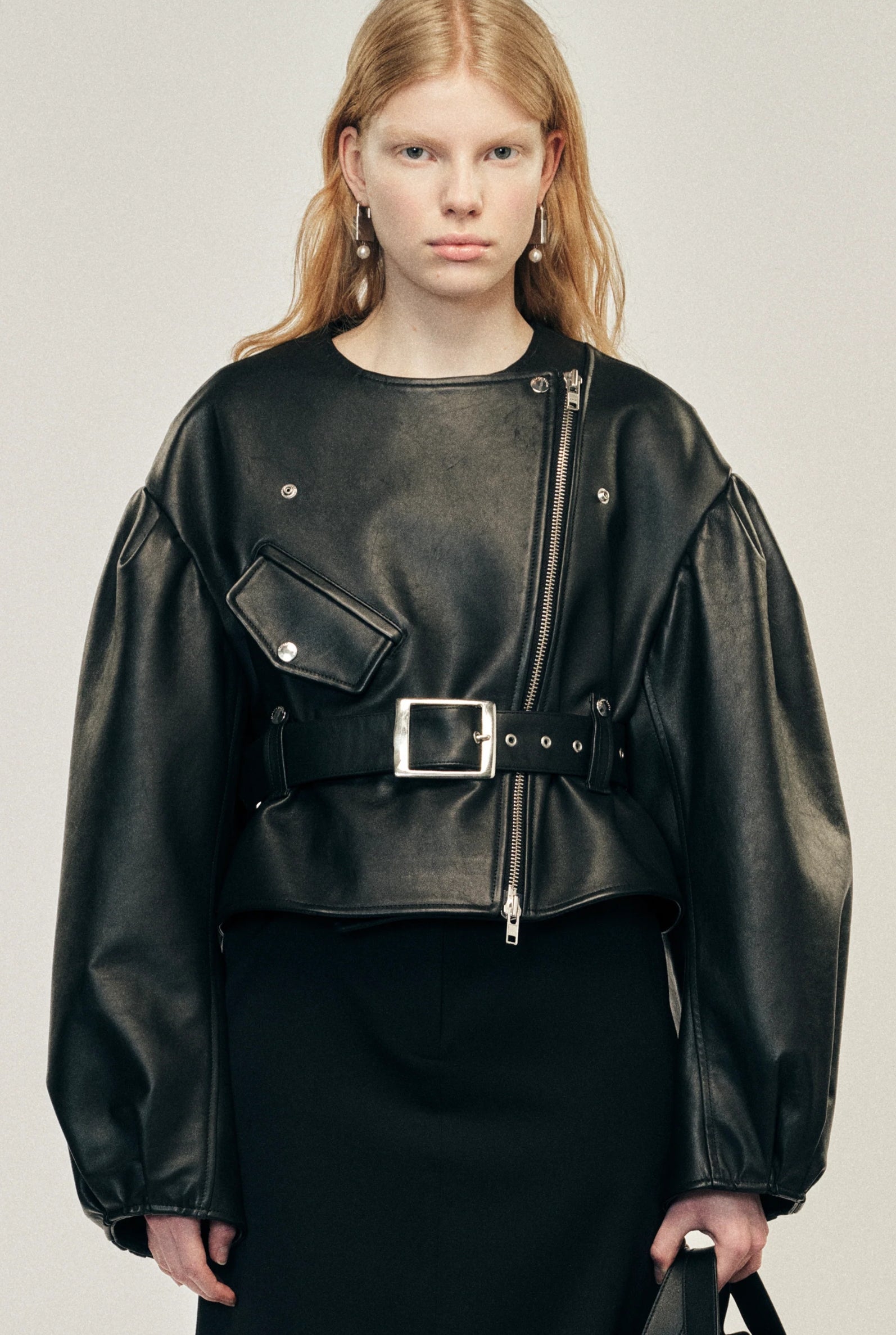 CROPPED SCULTPED BELT DETAIL BIKER JACKET