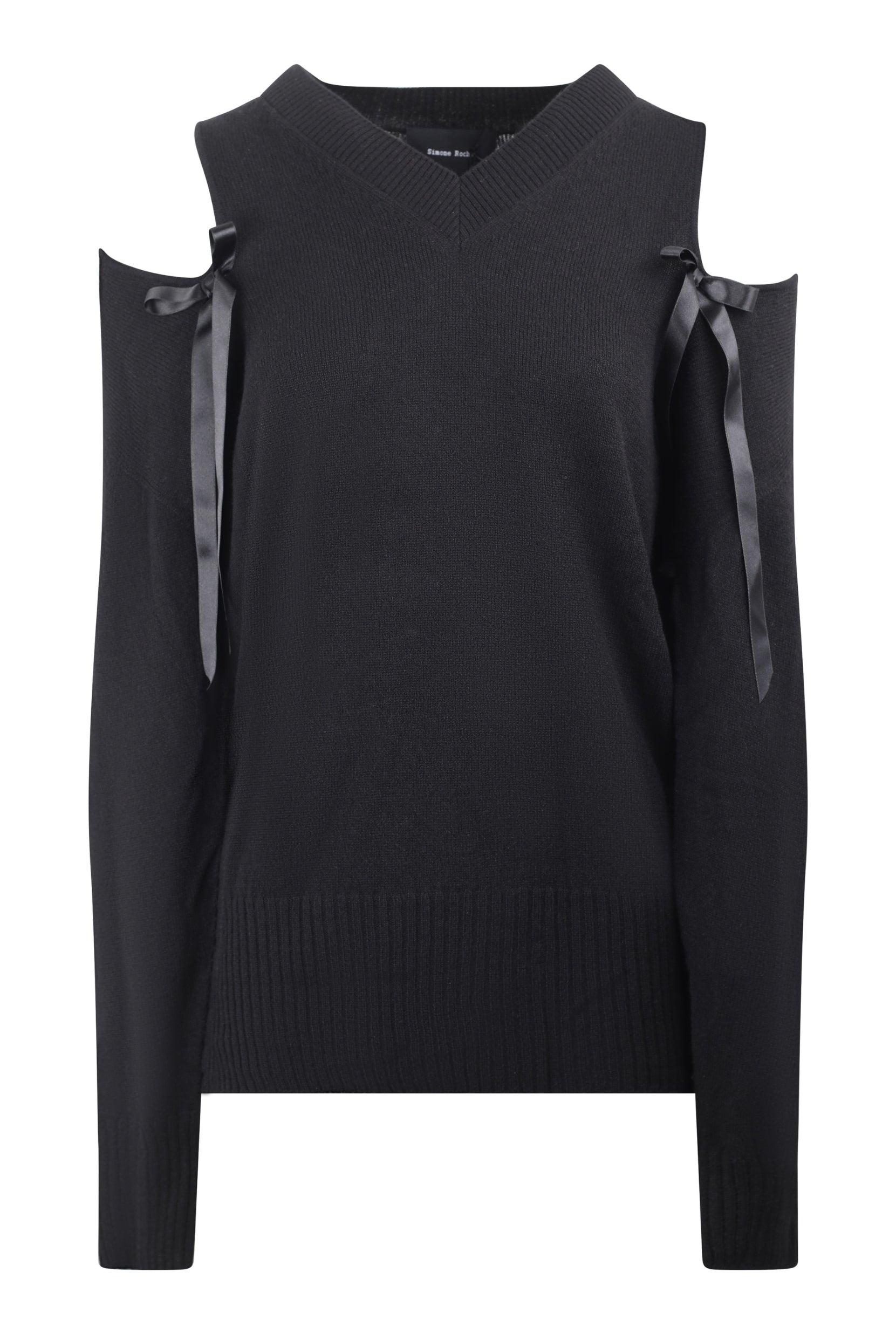 RELAXED CASHMERE SLASH V-NECK W/ RIBBON