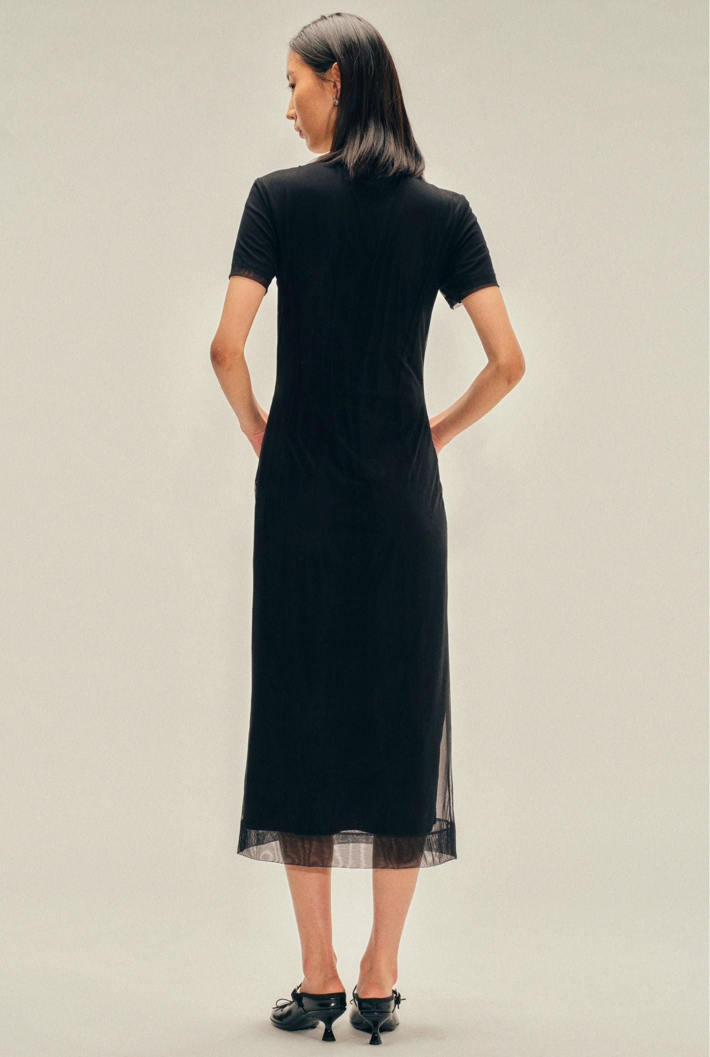 LAYERED LIQUID DRESS W/ EMBELLISHMENT