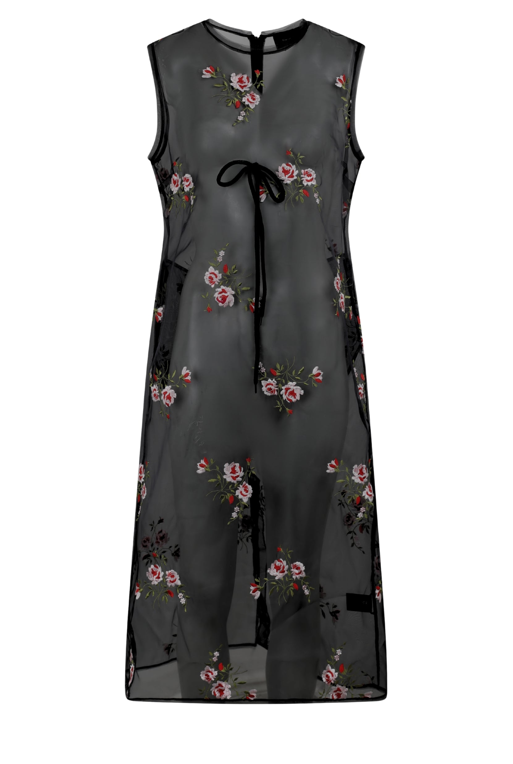 SHEER FRAYED CONTOUR DART DRESS BLACK FLORAL