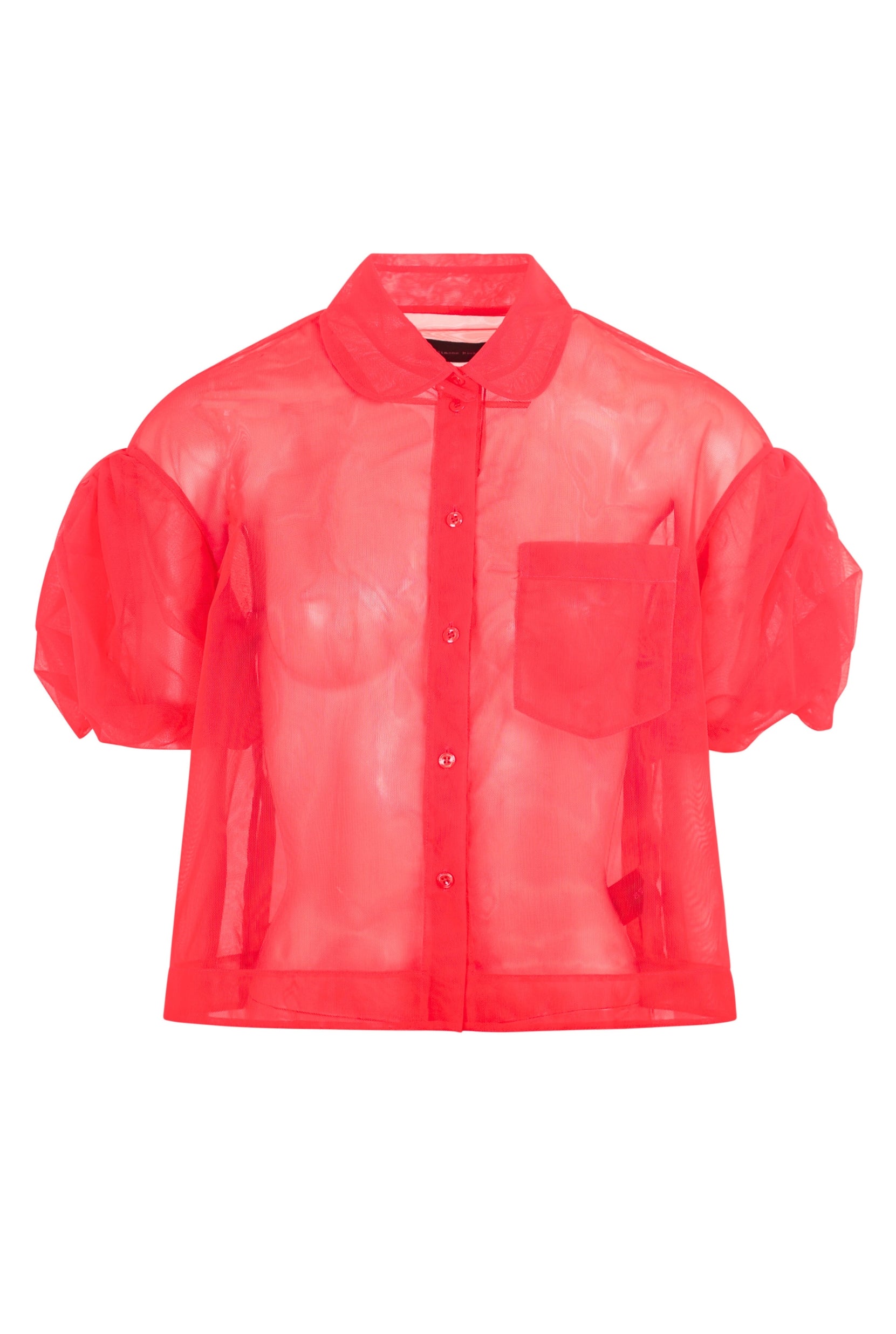 SHEER CROPPED PUFF BOW SLEEVE SHIRT