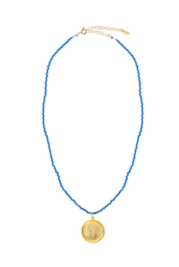 Cobalt Blue Crystal Necklace w/ Hervules Charm