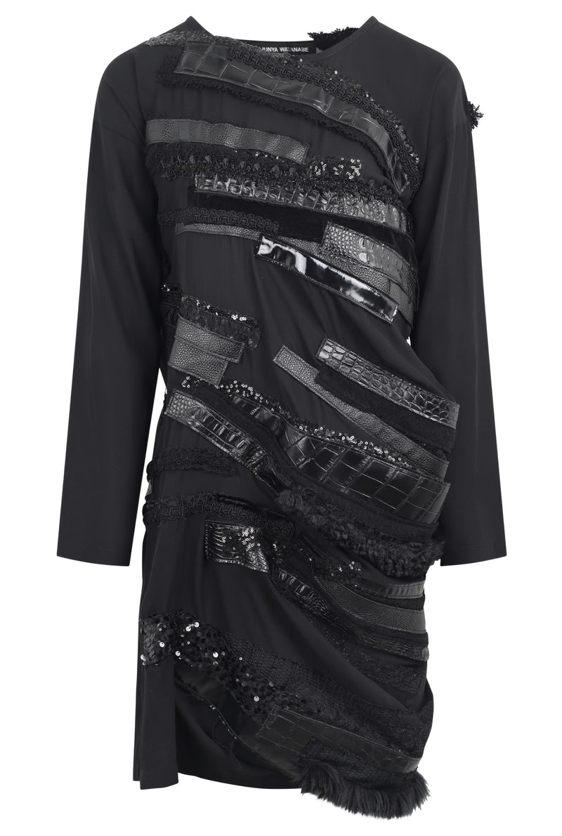 JERSEY/SATIN PATCHWORK PUFF SLEEVE T-SHIRT
