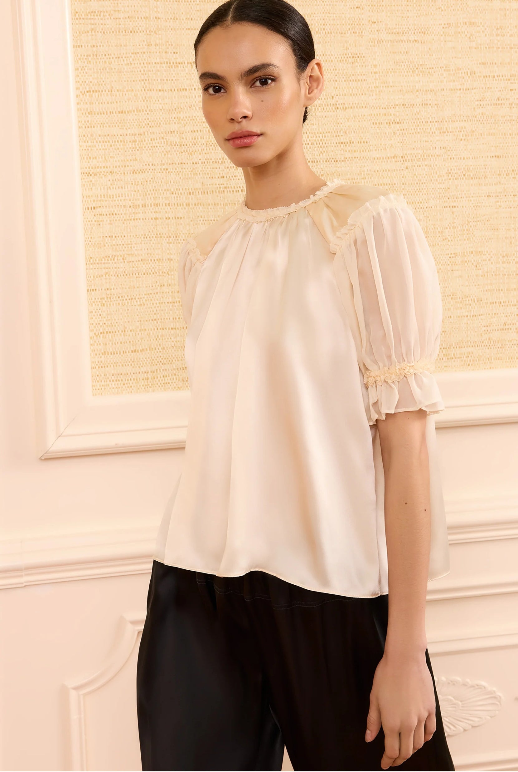 Alina SS Silk Top Ivory