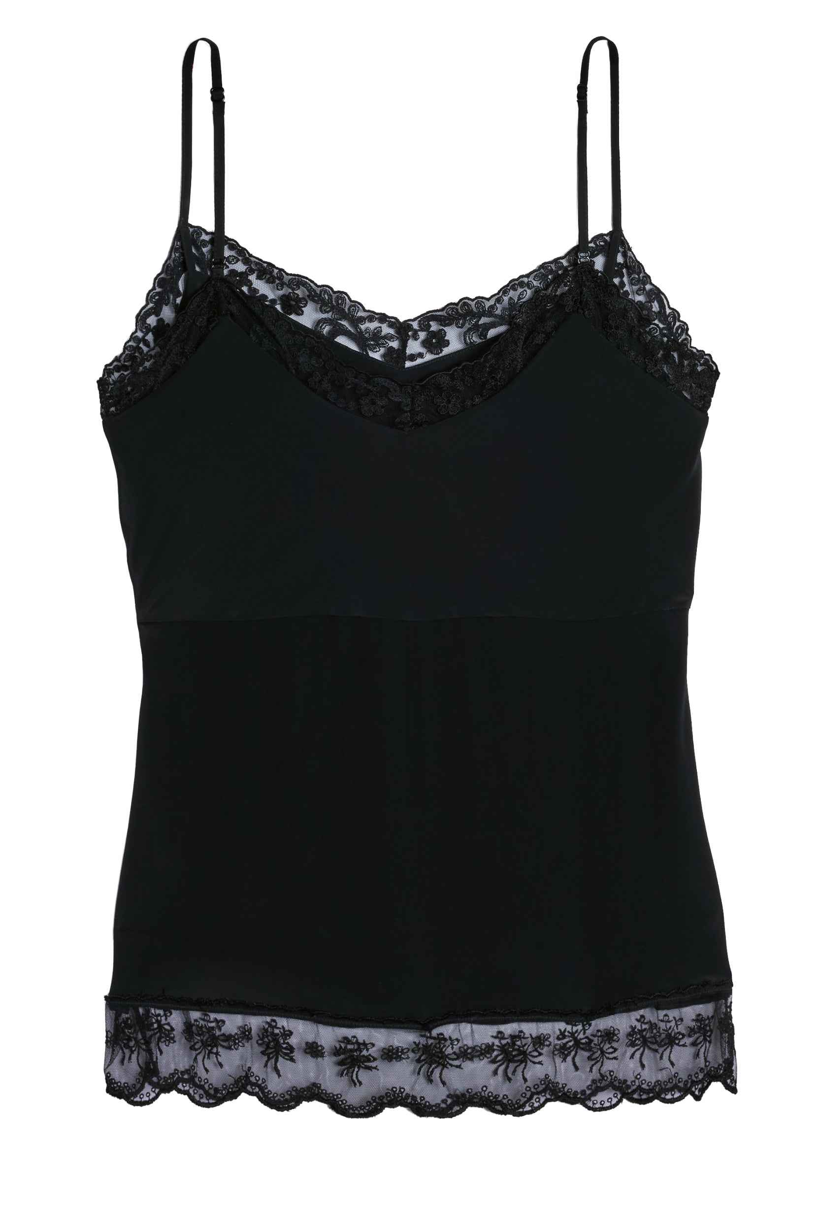 LACE TRIM SLIP NEGLIGEE CAMI BLACK