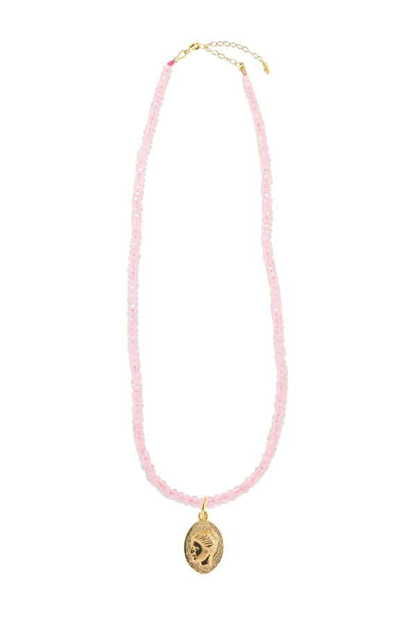 Brigitte Pink Quartz Necklace w/ Ygieia Charm