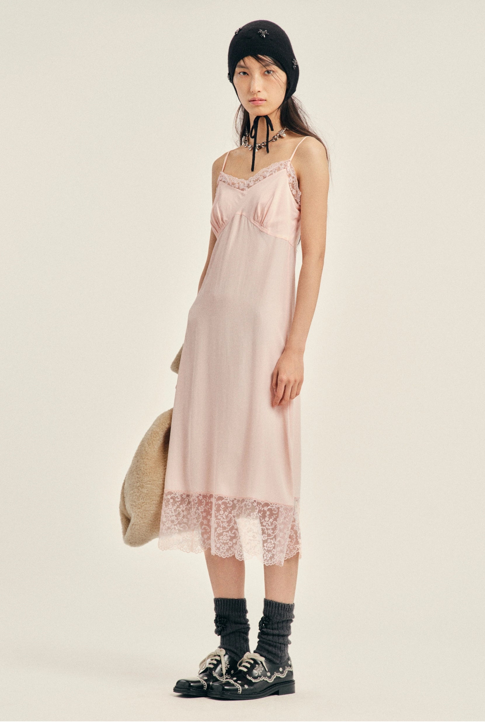 LACE TRIM SLIP DRESS SOFT PINK AW26