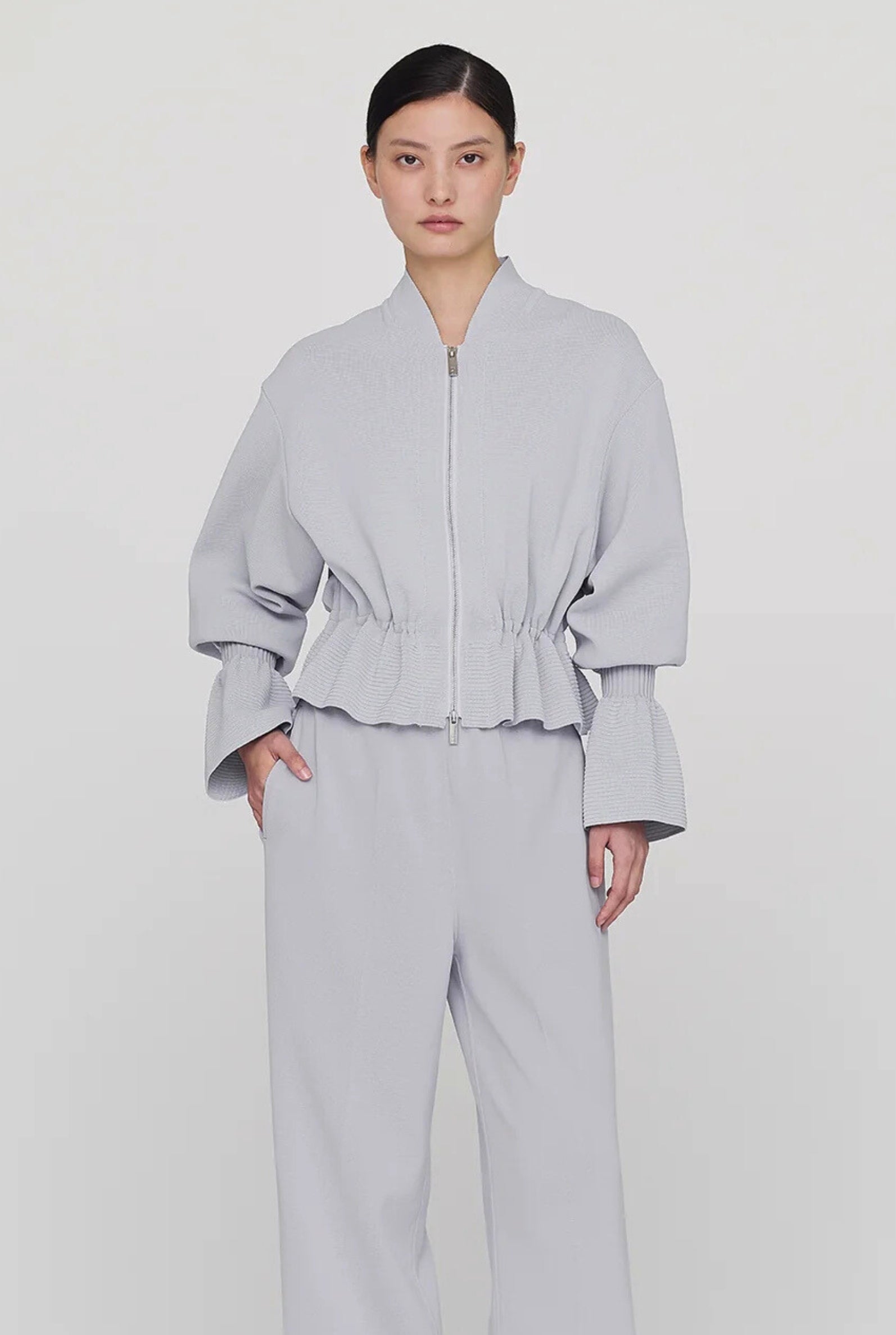 Milan Marie Sleeved Cropped Blouson Haze Grey