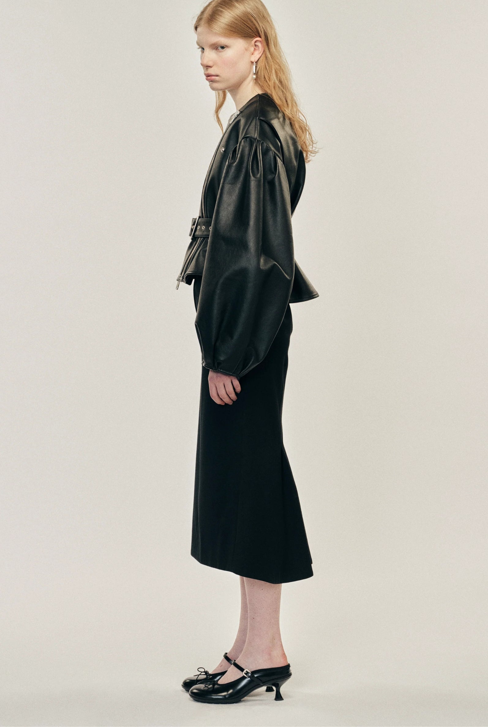 CROPPED SCULTPED BELT DETAIL BIKER JACKET