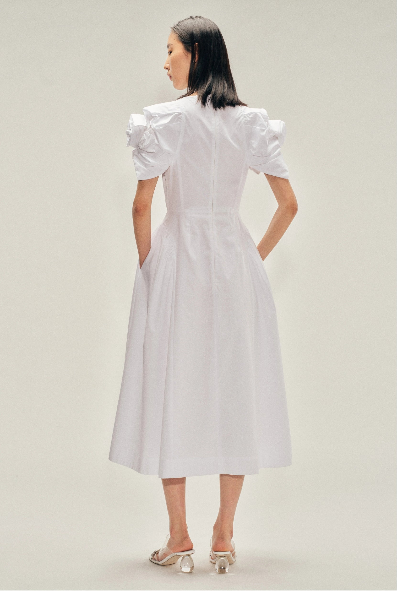 ROSE PUFF SLEEVE HIP DRESS WHITE