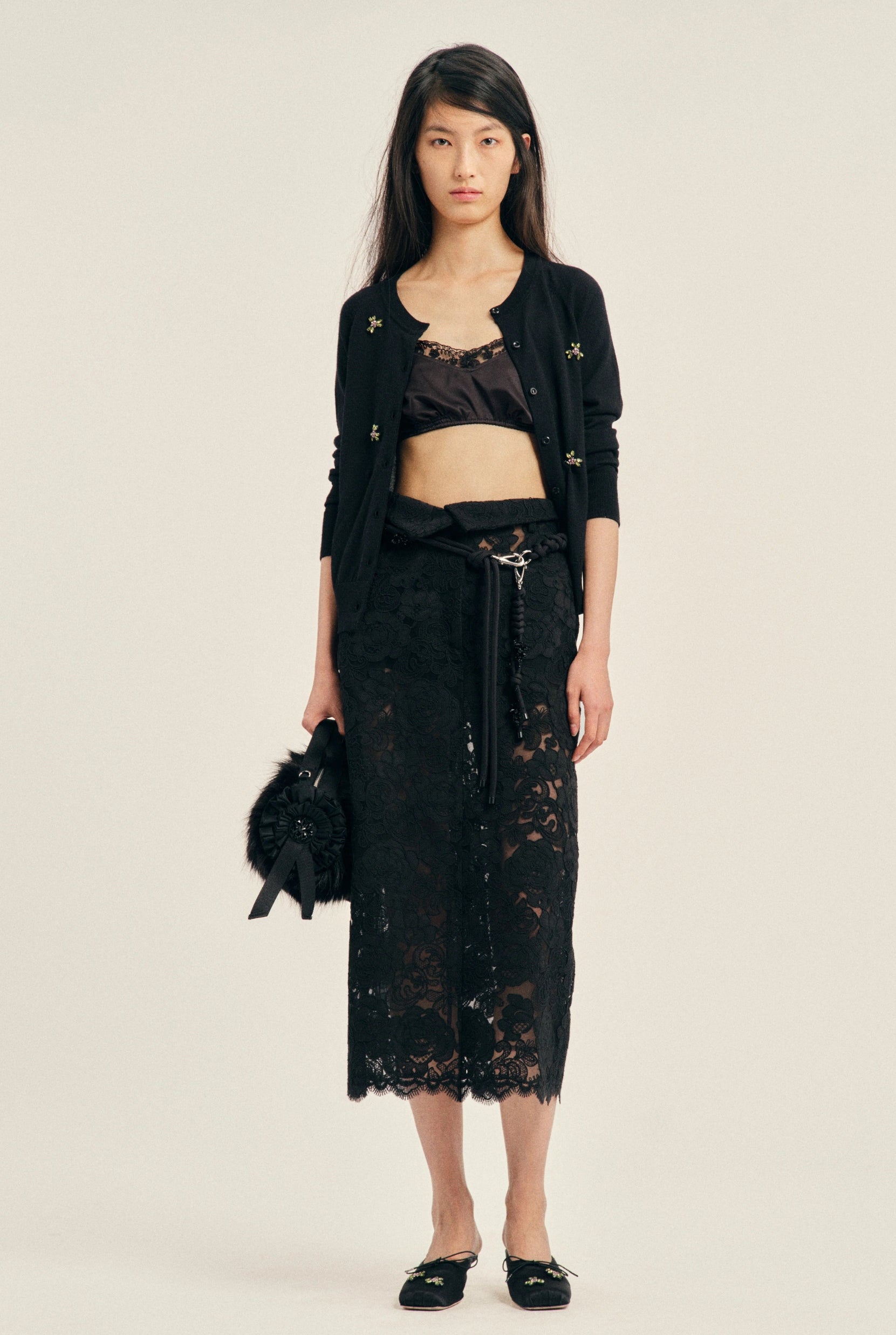 PEELING WAIST COLUMN SKIRT BLACK