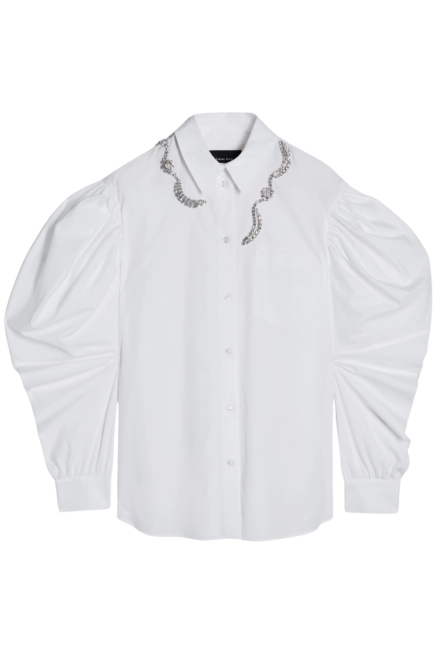 DRAPED SLEEVE MASCULINE SHIRT W/ TURBO EMB