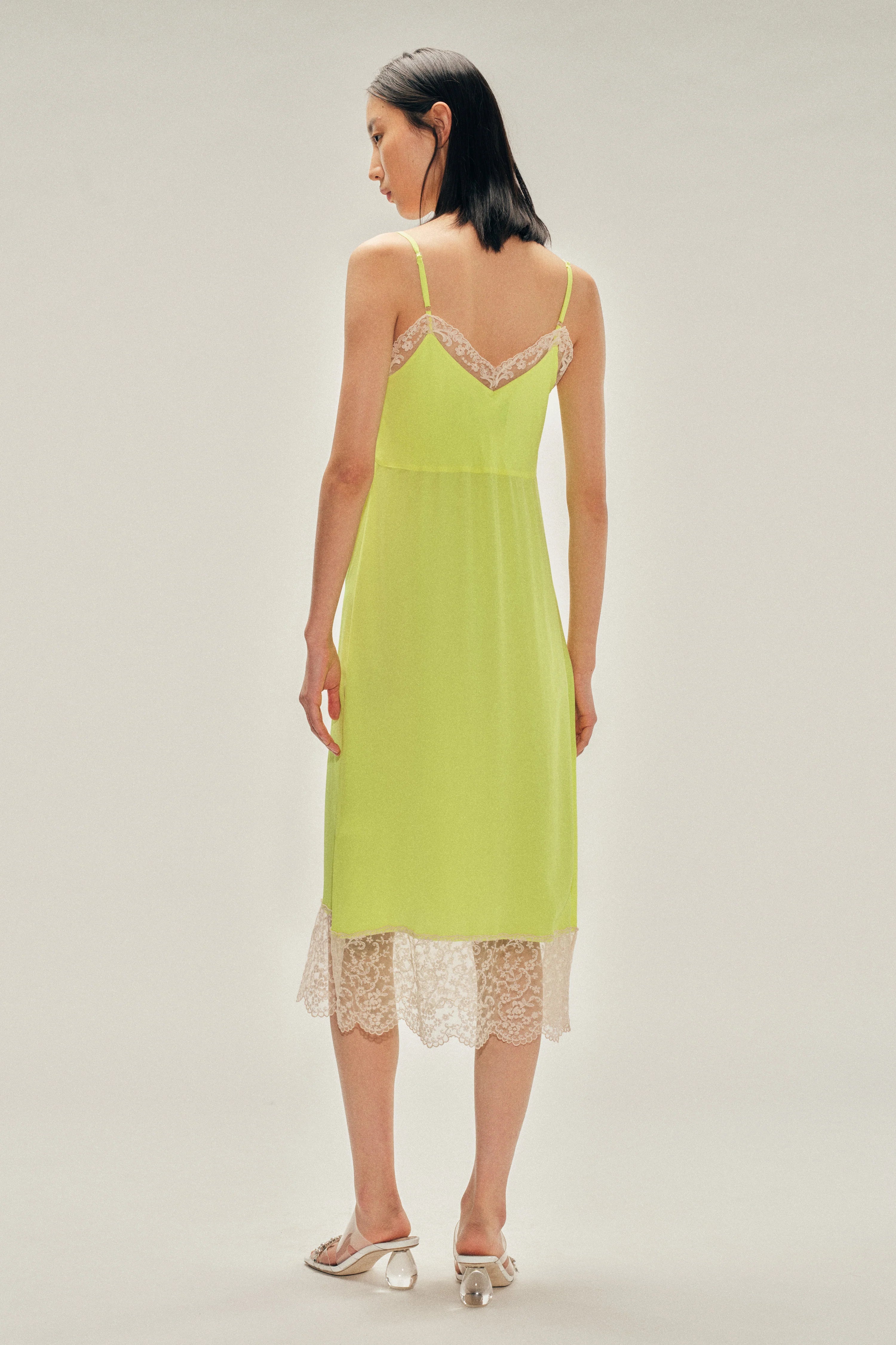 LACE TRIM SLIP DRESS SS26 FLUORO