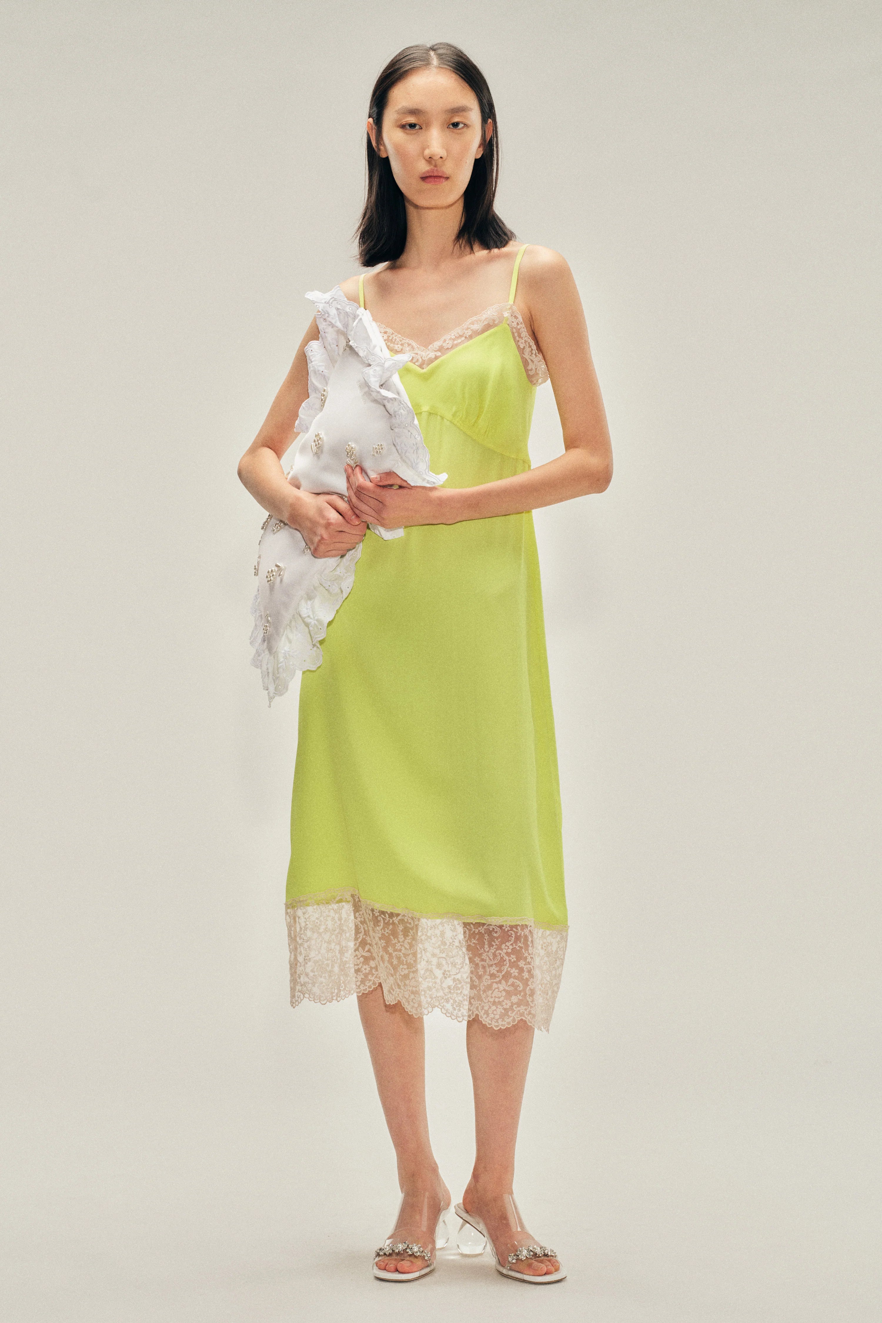 LACE TRIM SLIP DRESS SS26 FLUORO