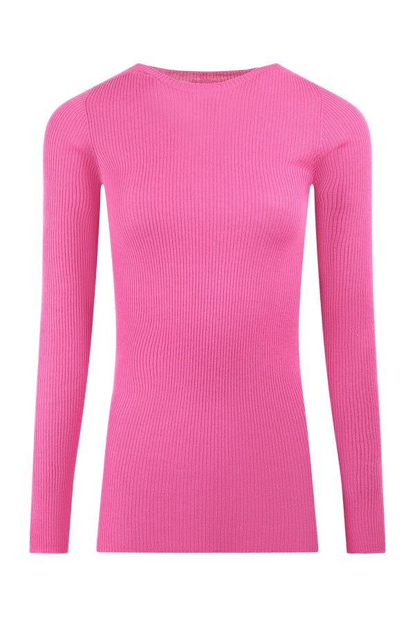 Ribbed round neck in Hot Pink