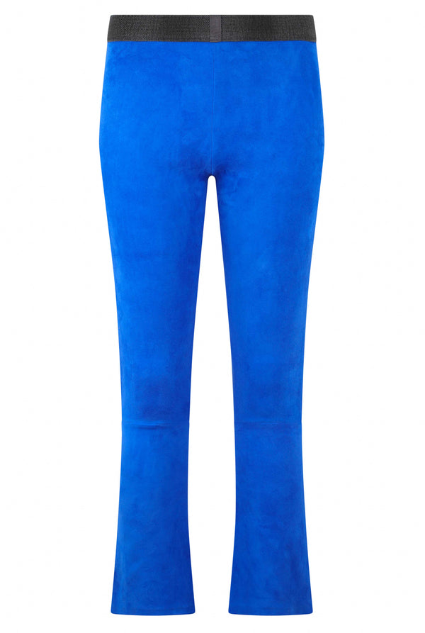 Blue suede trousers